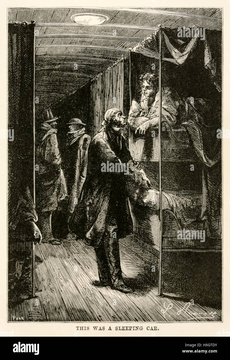 “This was a sleeping car.” from ‘Around the World in Eighty Days’ by Jules Verne (1828-1905) published in 1873 illustration by Léon Benett (1839-1917) and engraving by Adolphe François Pannemaker (1822-1900). Stock Photo