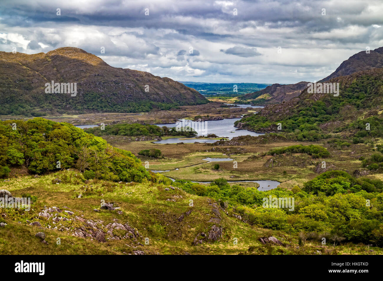 Upper Lake in Killarney National Park, view from the Ladies View at Ring of Kerry, County Kerry, Ireland Stock Photo