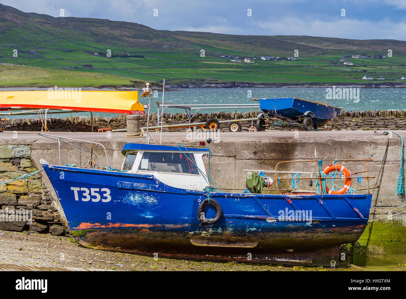 fishing boat in Knightstown habour, Valentia Island, County Kerry, Ireland Stock Photo