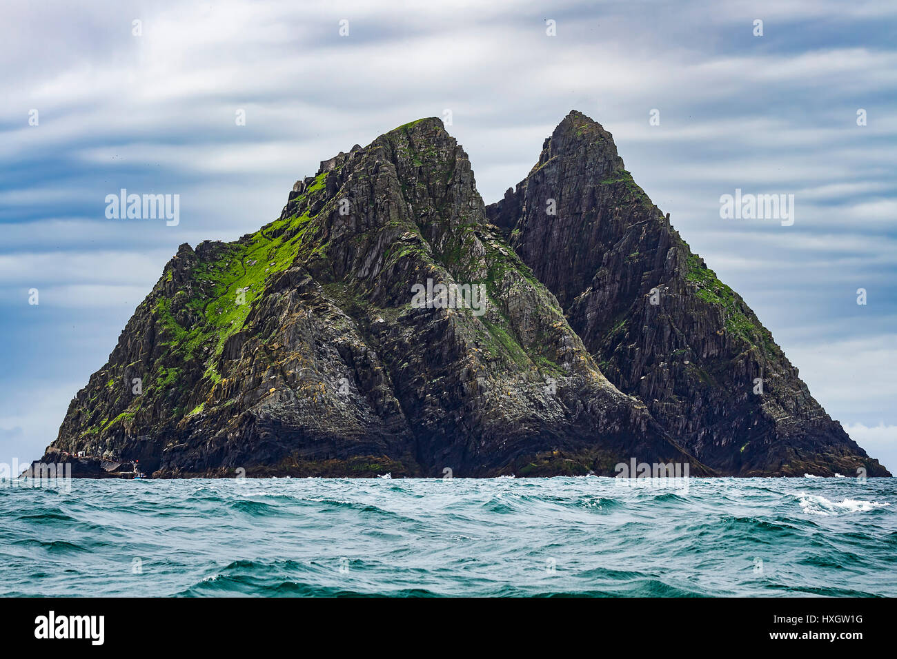 Skellig Michael, island nearby coast of Iveragh peninsula, County Kerry, Ireland, with medieval, early Christian monastery Stock Photo