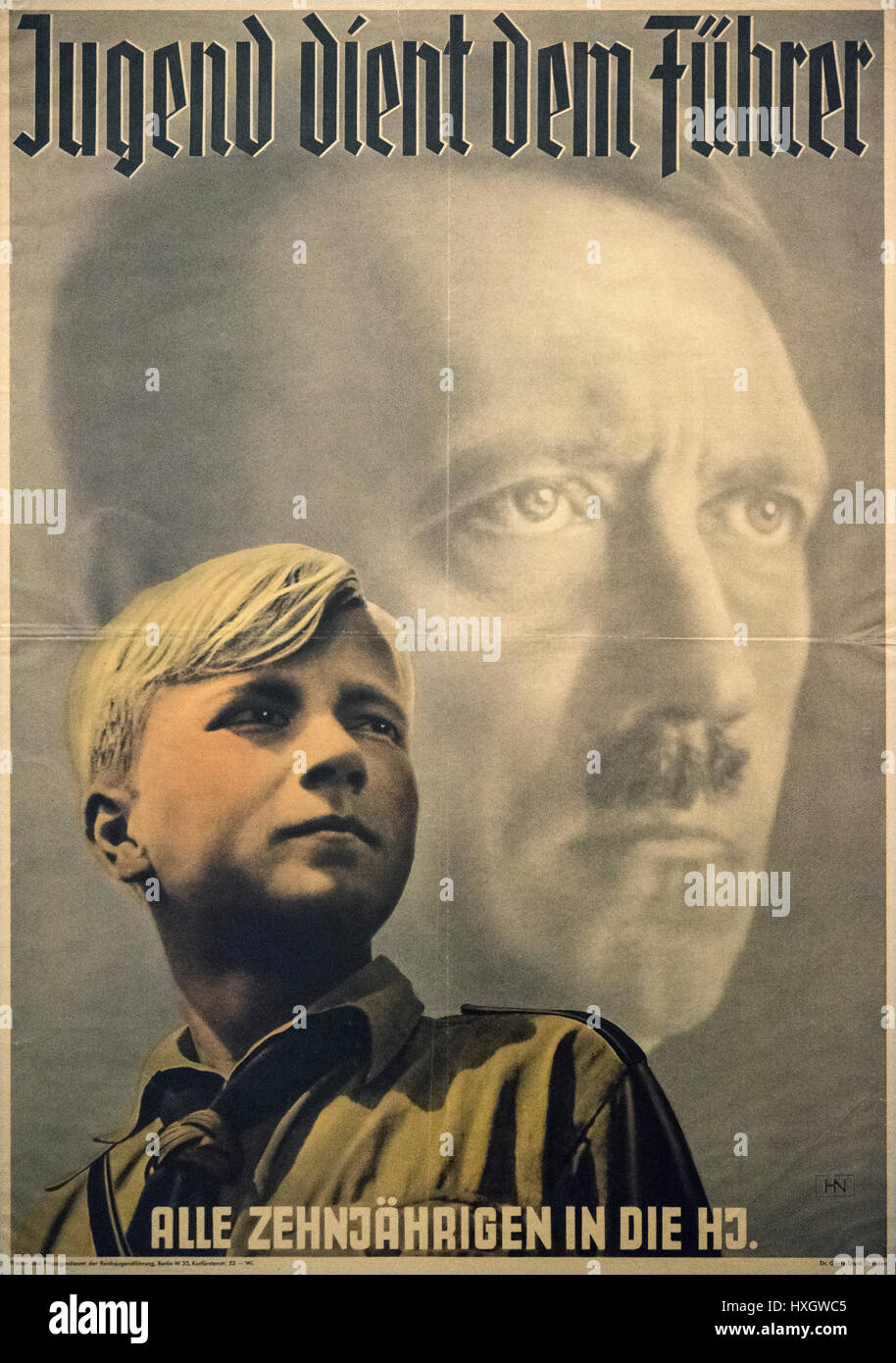 Hein Neuner (1910–1984), Hitler Youth recruitment poster ca. 1939, 'Youth Serves the Fuhrer' 'All 10-year olds in the Hitler Youth'.   Werbeplakat für Stock Photo