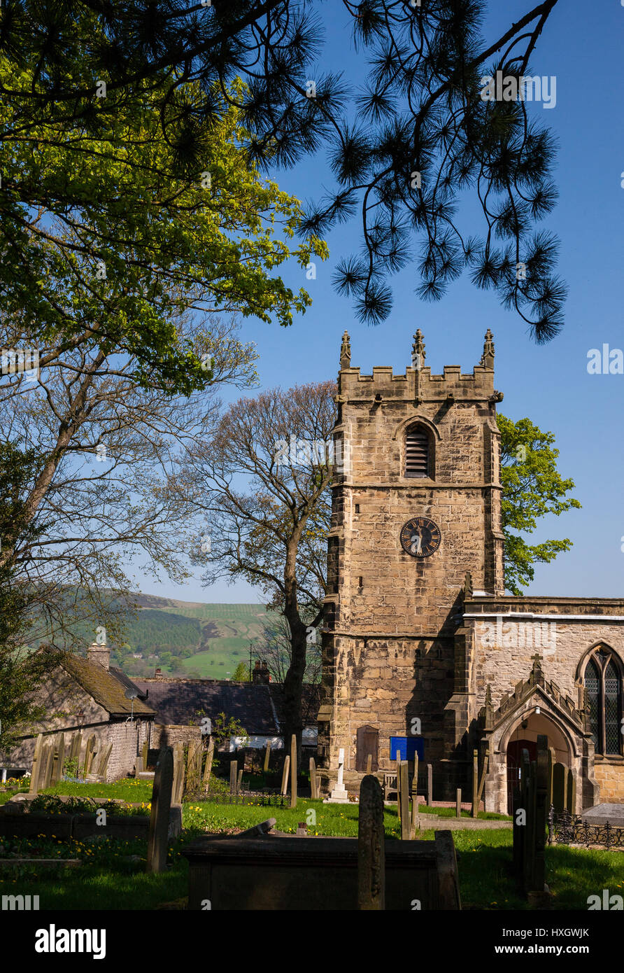 Eyam parish church of Saint Lawrence in the Derbyshire Peak District UK Stock Photo