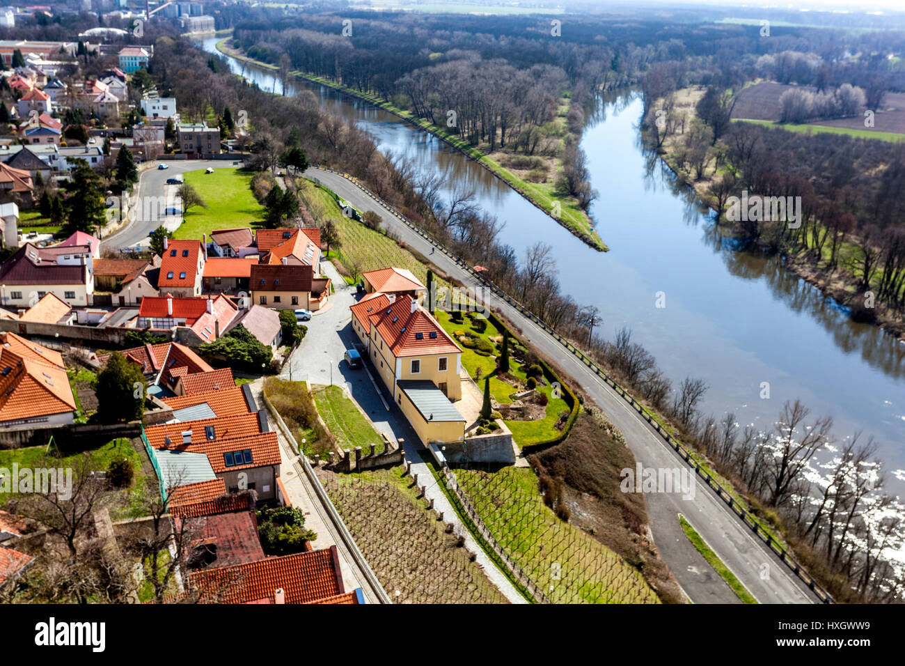 Confluence river Elbe and Vltava under Melnik, Czech Republic, Europe Stock Photo