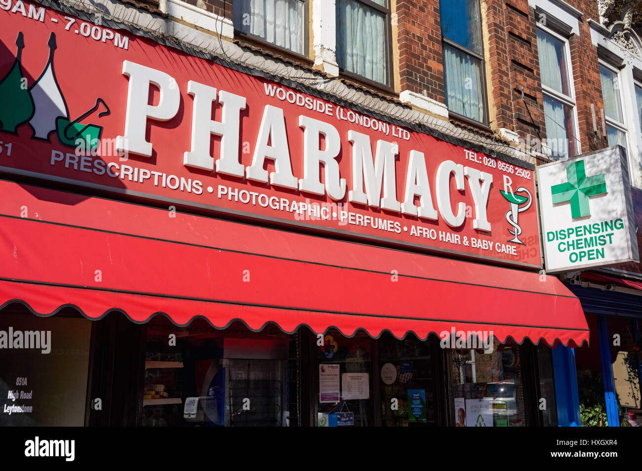 Pharmacy chemist's shop in Leytonstone, London England United Kingdom UK Stock Photo