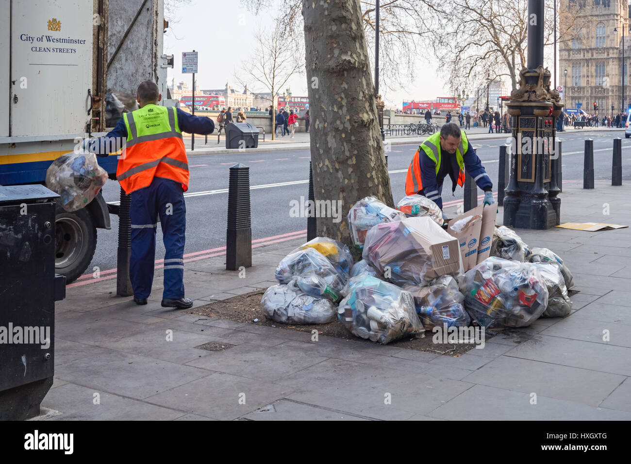 Waste collection on Victoria Embankment, London England United Kingdom UK Stock Photo