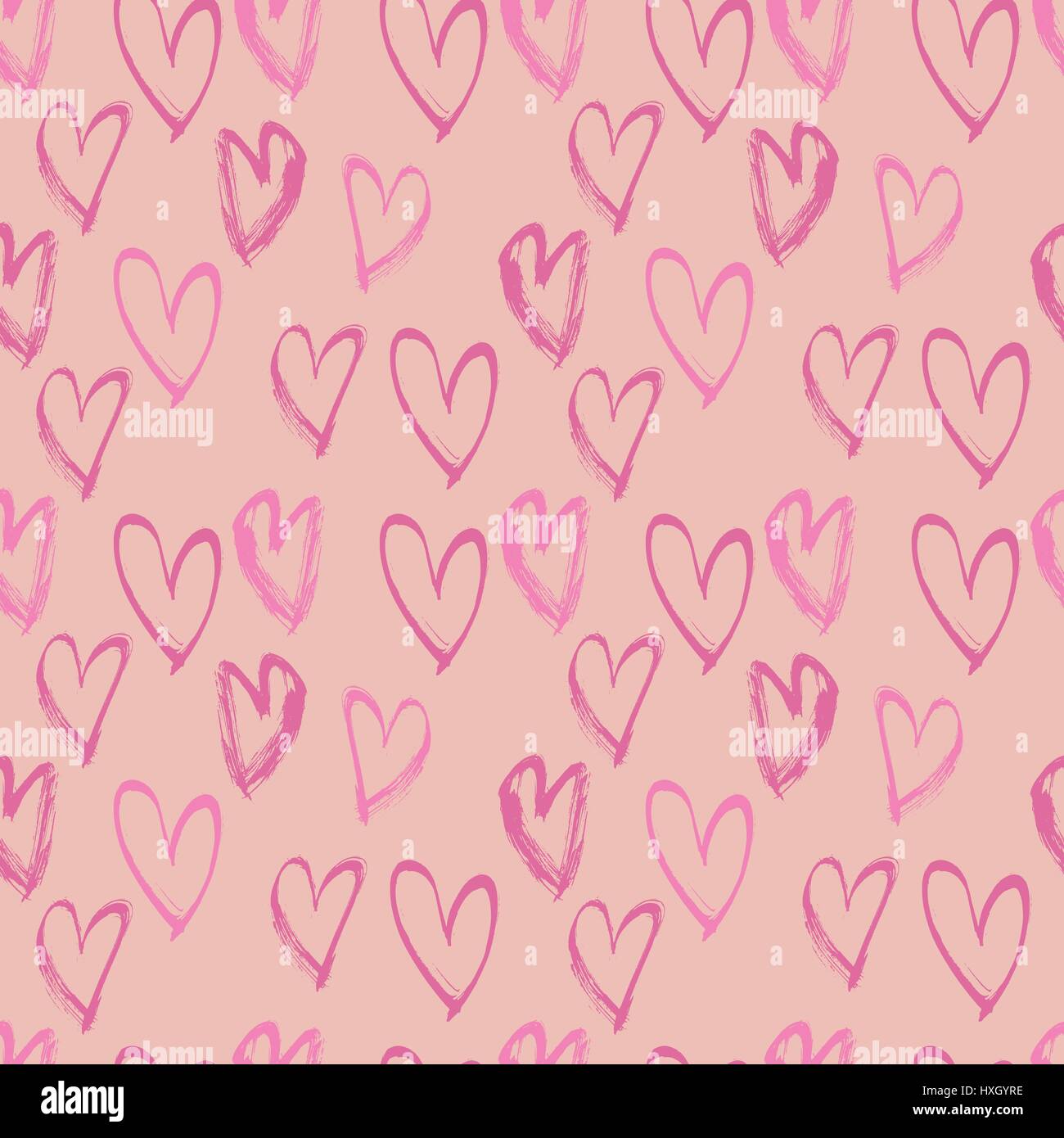 Abstract seamless heart pattern. Ink illustration. Pink vector ...