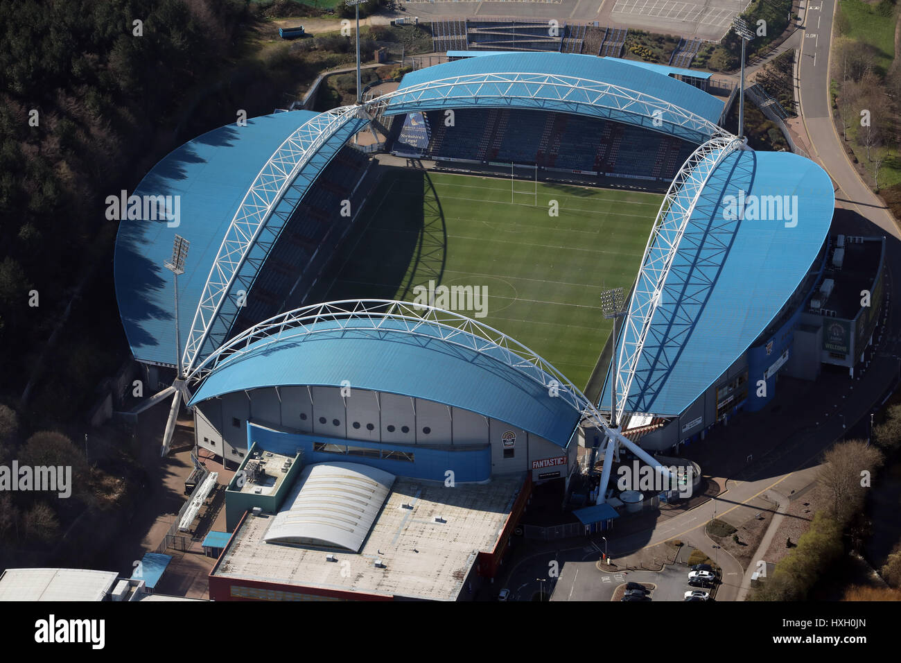 aerial view of The John Smith's Stadium, Huddersfield, Yorkshire, UK Stock Photo