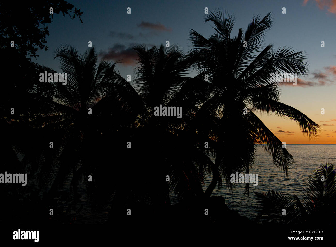 Sonnenuntergang vor Mahé, Seychellen, Indischer Ozean Stock Photo