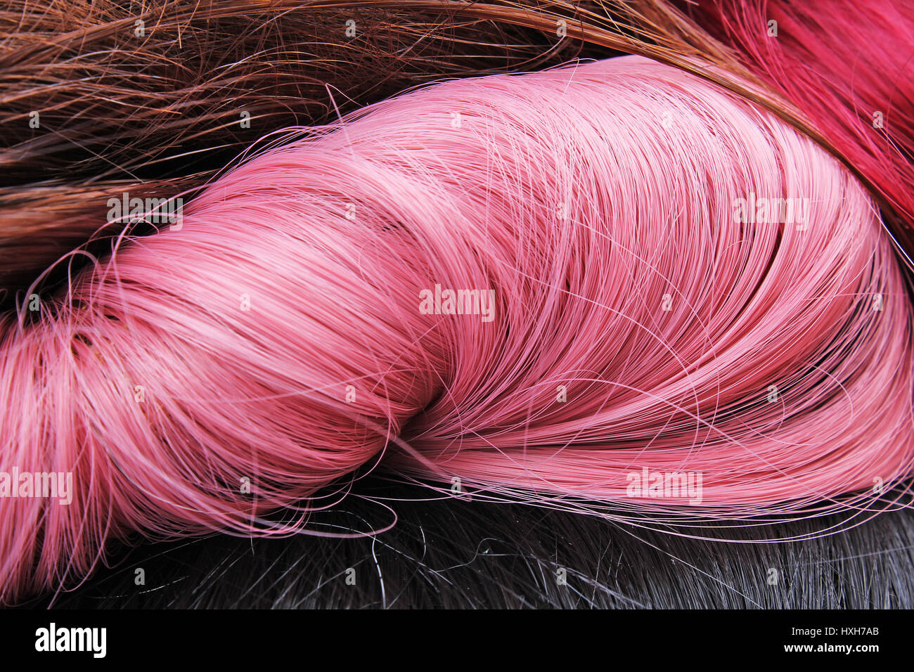 Wig texture. Synthetic hair close up photo. Stock Photo
