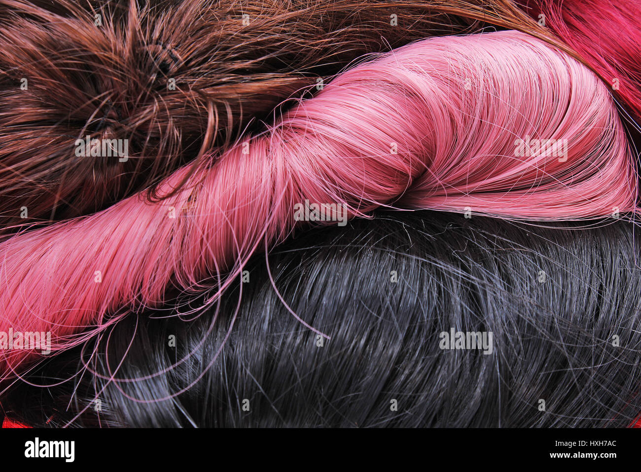 Wig texture. Synthetic hair close up photo. Stock Photo