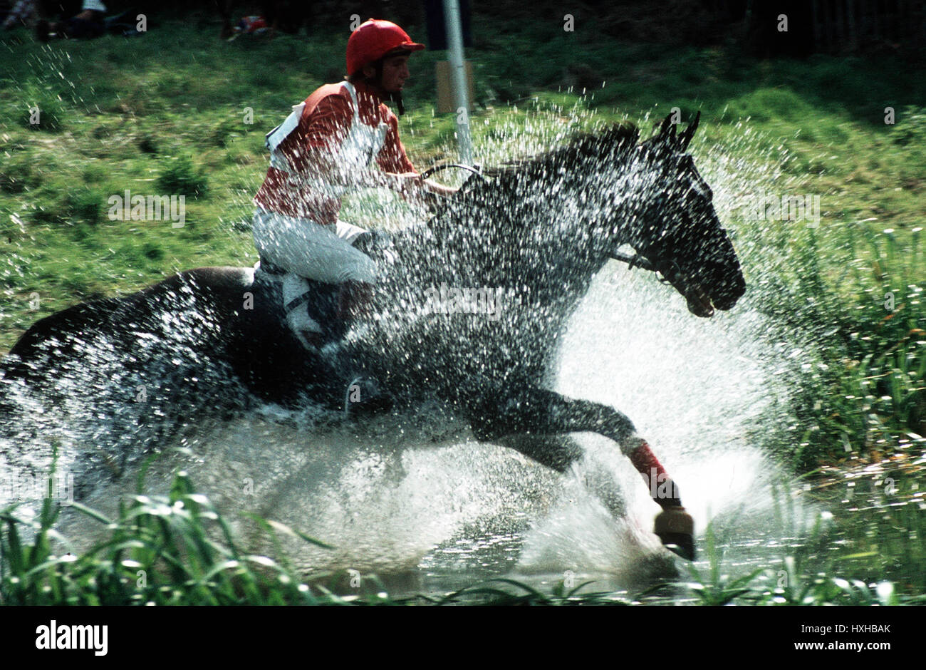 WATER JUMP BURLEIGH HORSE TRIALS 06 August 1980 Stock Photo