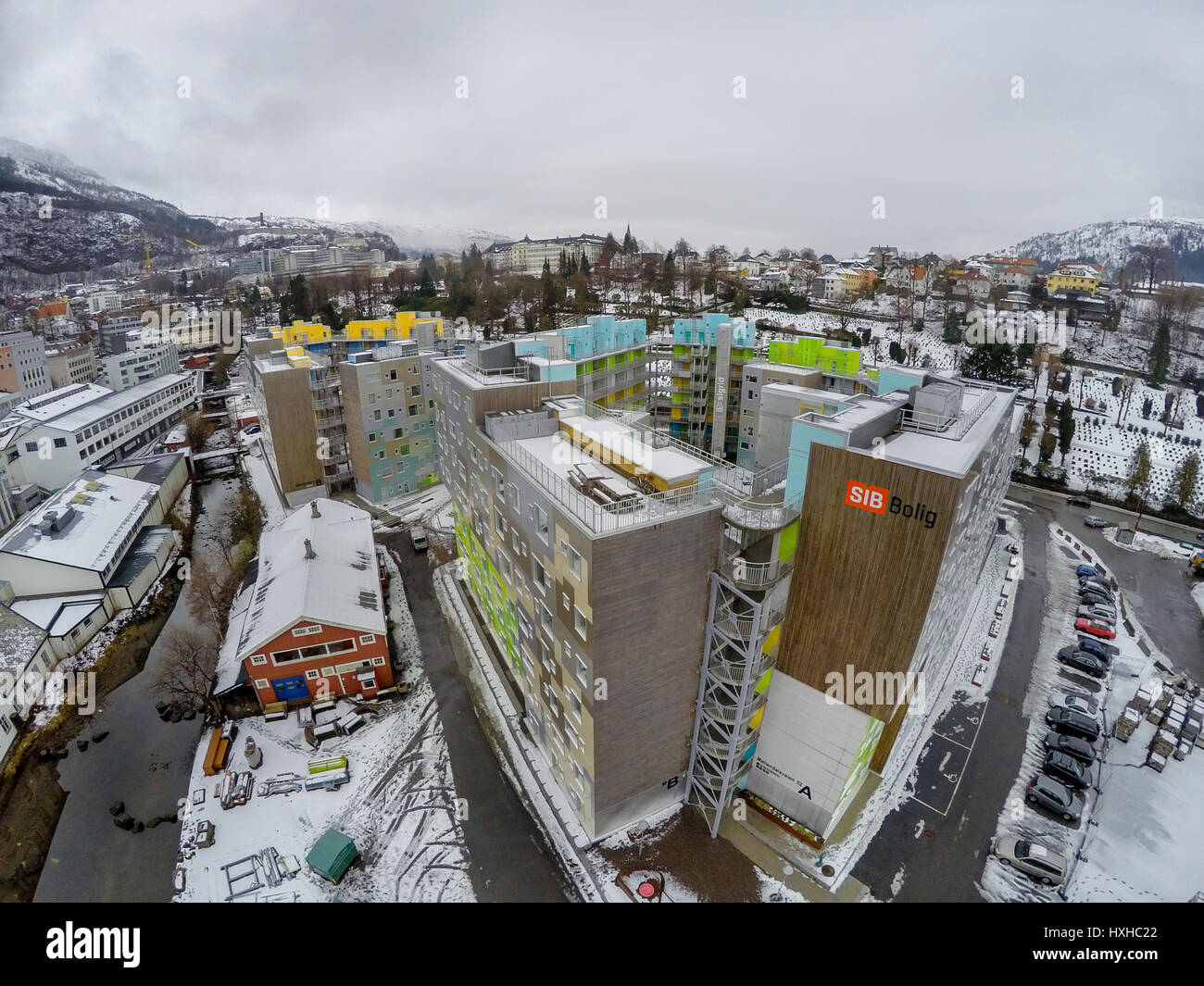 The Gronneviksoren student apartments seen from an aerial perspective