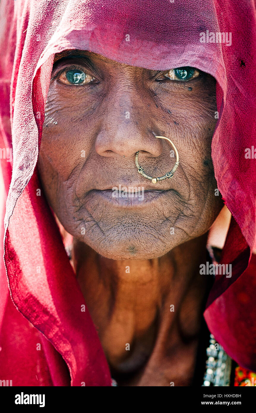 Portrait of a woman from the Bhil Tribe, India Stock Photo