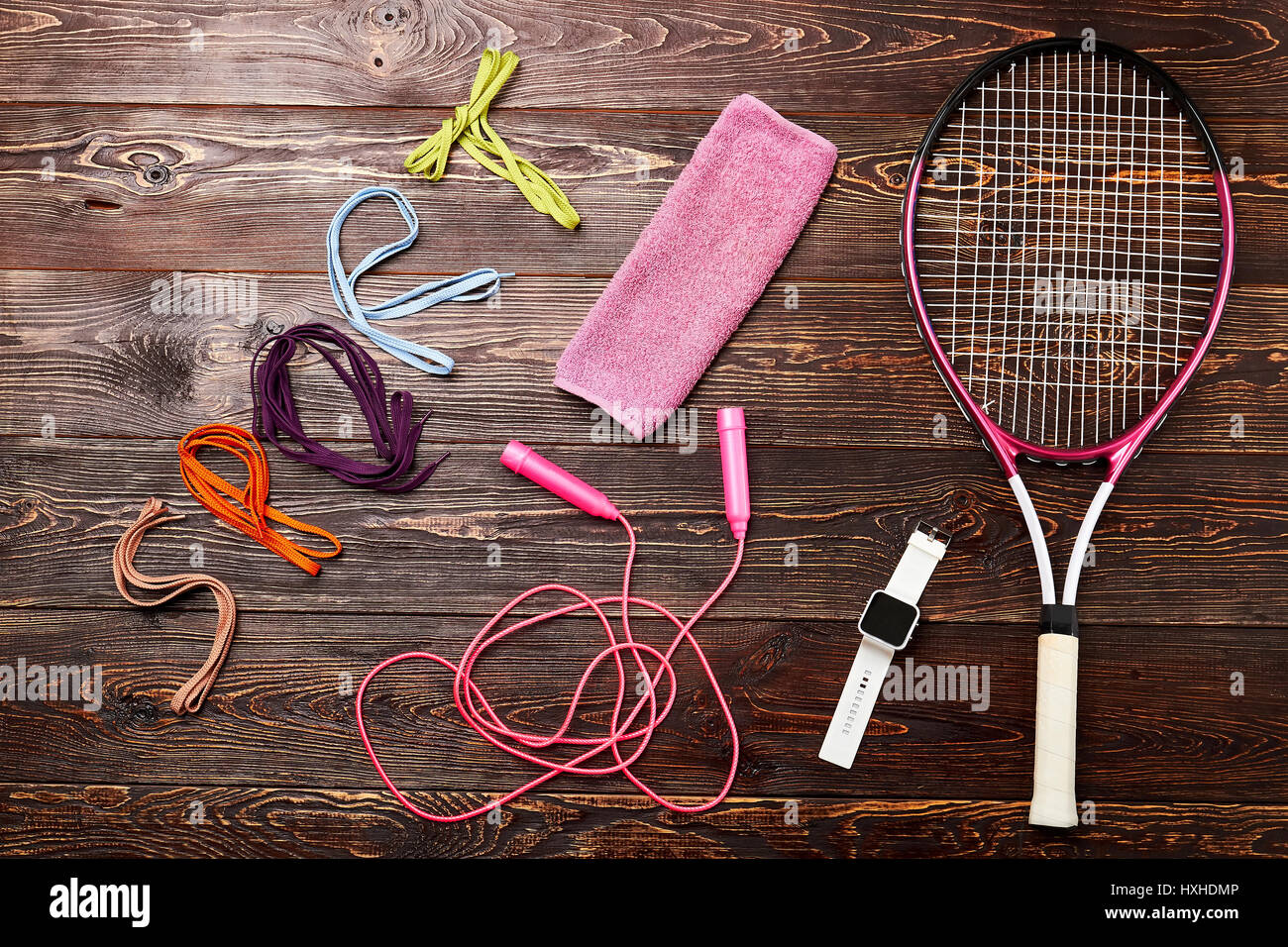 Rackets Ropes Shoelaces, racket and skipping rope Stock Photo - Alamy
