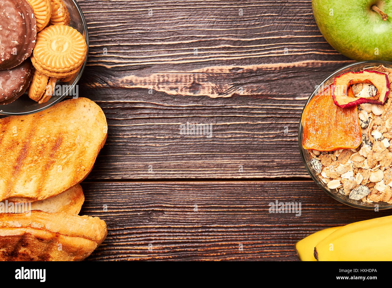 Bread, banana and muesli Stock Photo Alamy