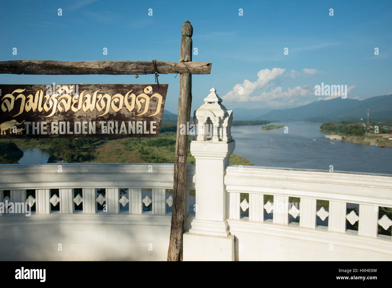 the Golden Triangle of Thailand, Myanmar and Laos in the town of  Sop Ruak at the mekong river in the golden triangle in the north of the city Chiang  Stock Photo