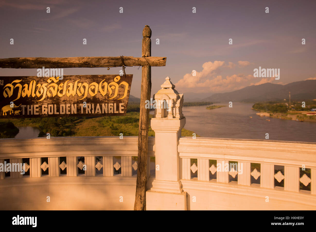 the Golden Triangle of Thailand, Myanmar and Laos in the town of  Sop Ruak at the mekong river in the golden triangle in the north of the city Chiang  Stock Photo