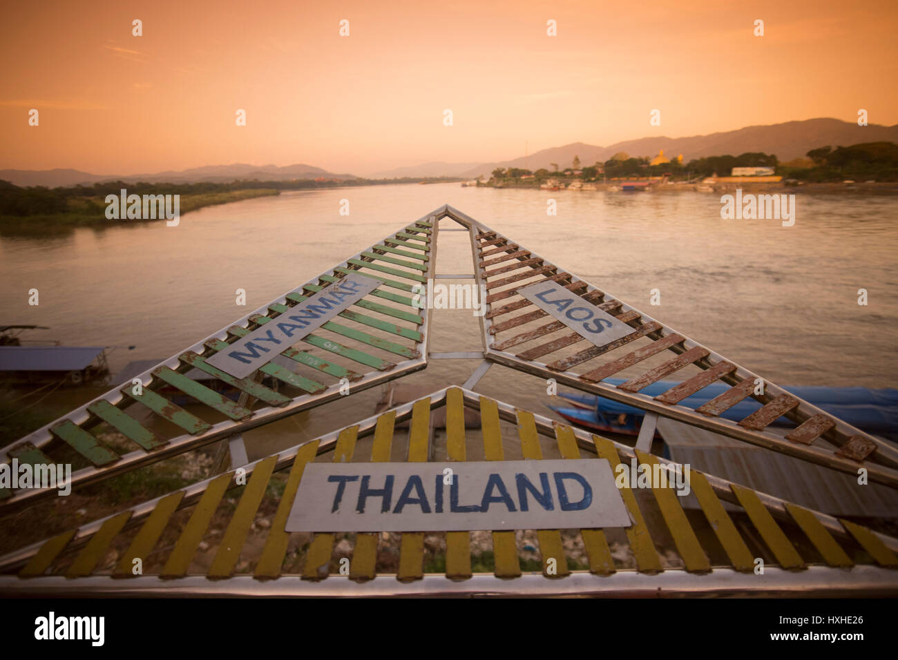 the Golden Triangle of Thailand, Myanmar and Laos in the town of  Sop Ruak at the mekong river in the golden triangle in the north of the city Chiang  Stock Photo