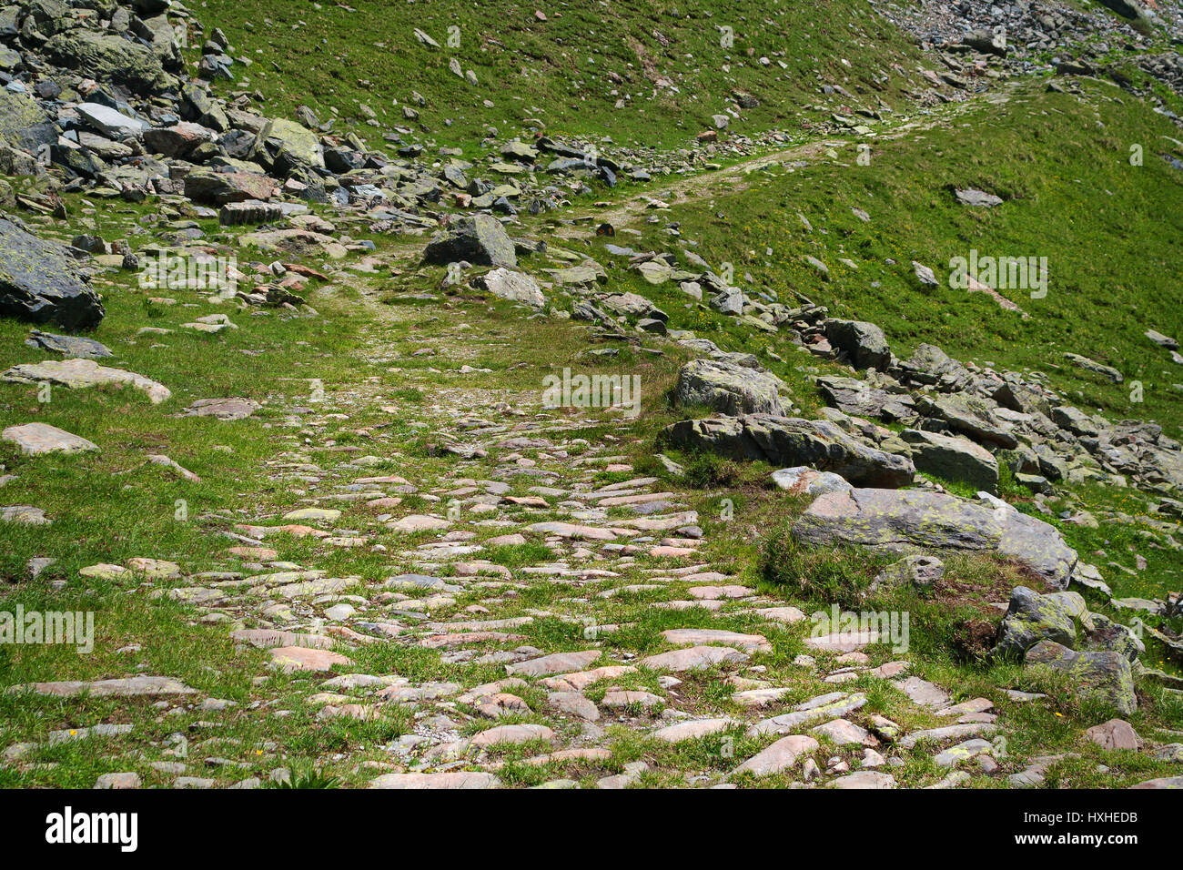 Great St. Bernard Pass - Ancient paved path Stock Photo