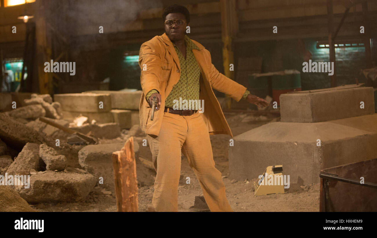 RELEASE DATE: April 21, 2017 TITLE: Free Fire STUDIO: Protagonist Pictures DIRECTOR: Ben Wheatley PLOT: Set in Boston in 1978, a meeting in a deserted warehouse between two gangs turns into a shootout and a game of survival PICTURED: Babou Ceesay as Martin. (Credit Image: © Pixar/Entertainment Pictures/ZUMAPRESS.com) Stock Photo