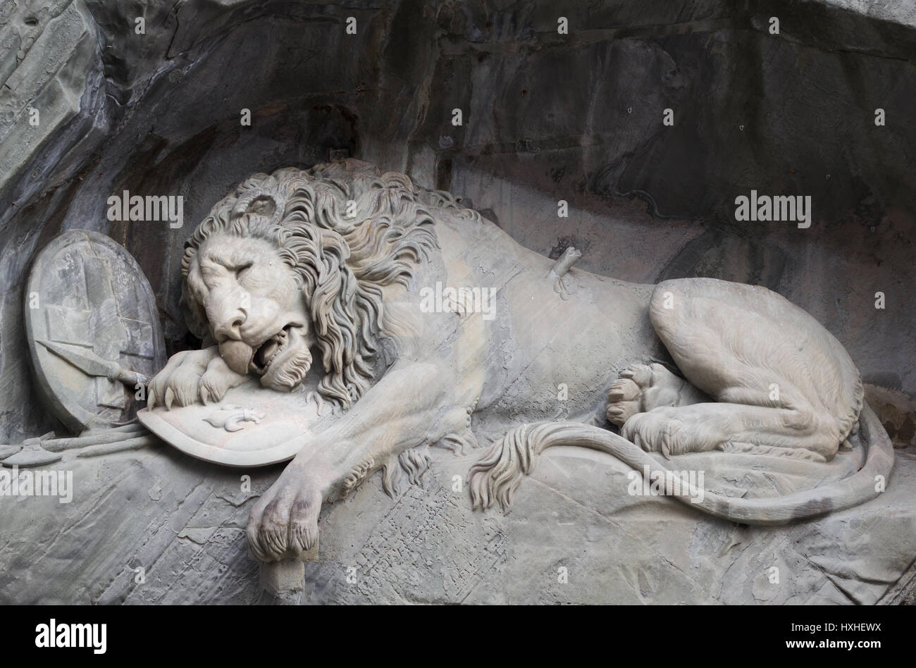 Löwendenkmal: 'the most mournful and moving piece of stone in the world' (Mark Twain) Stock Photo