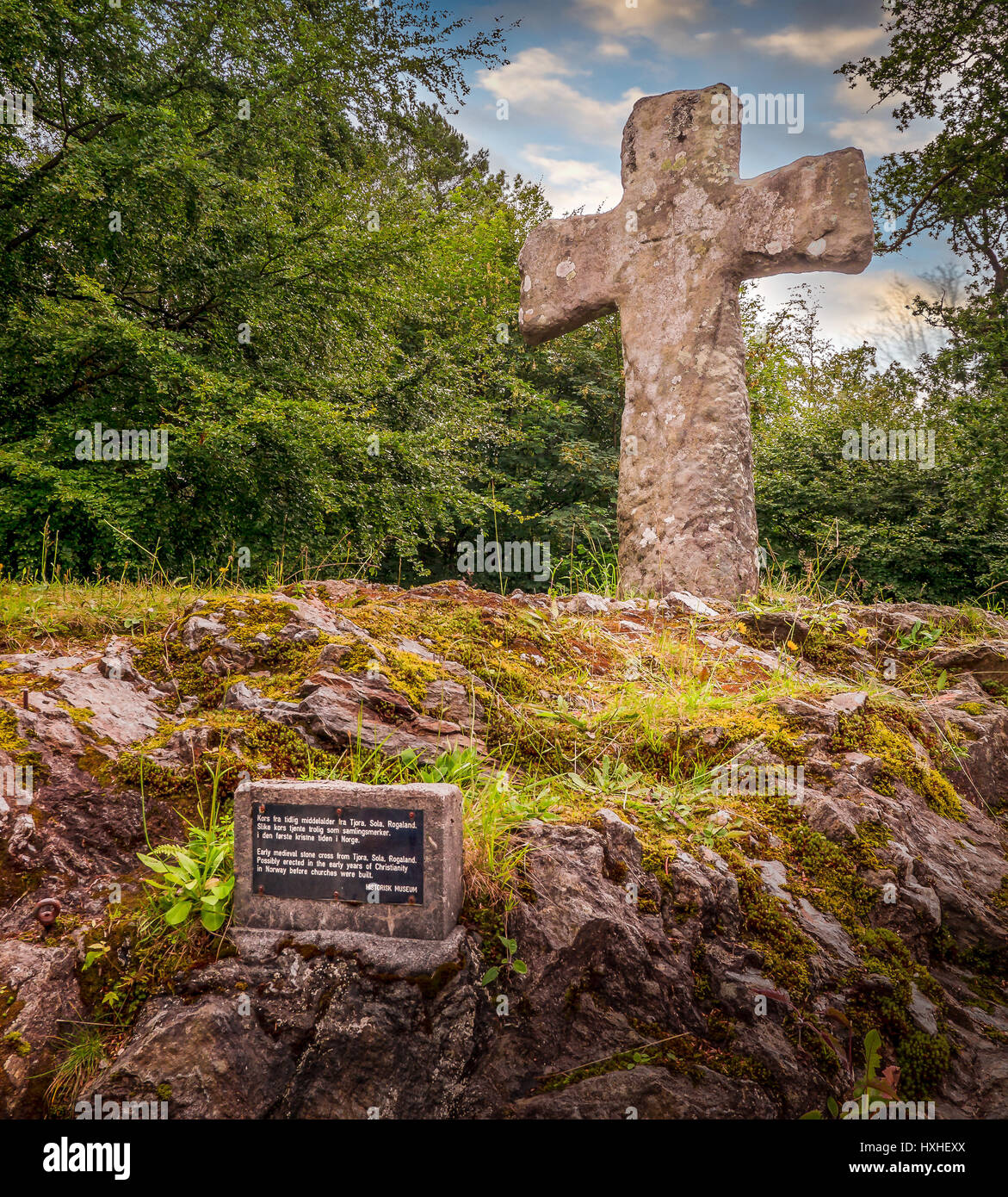 Early medieval stone cross - Norway. Stock Photo