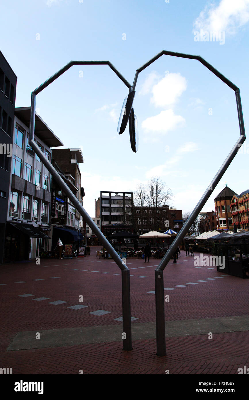 Heart shaped lamps in Eindhoven, the Netherlands. The city was long the headquarters of Philips and is evolving into a centre for design. Stock Photo