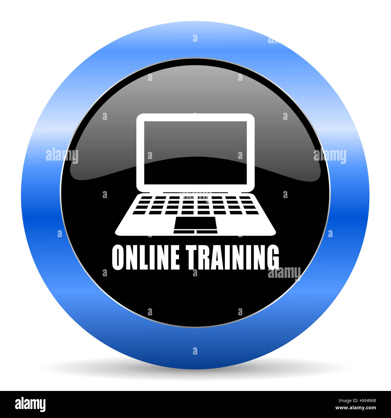 Online training black and blue web design round internet icon with shadow on white background