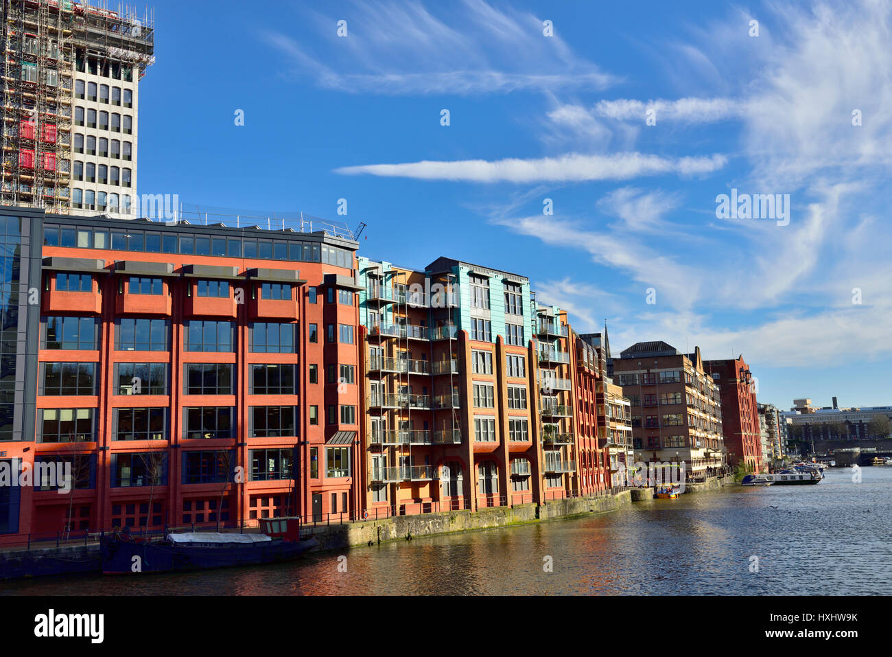 Bristol old commercial buildings which have been converted to luxury offices and apartments along Floating Harbour Stock Photo