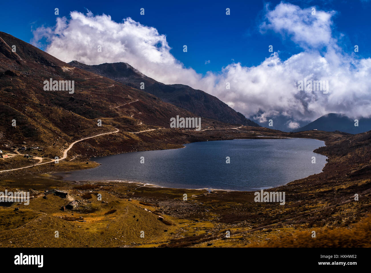 The great elephant lake of east Sikkim, India. The lake is at above 14000 ft in the Himalayan range. Stock Photo