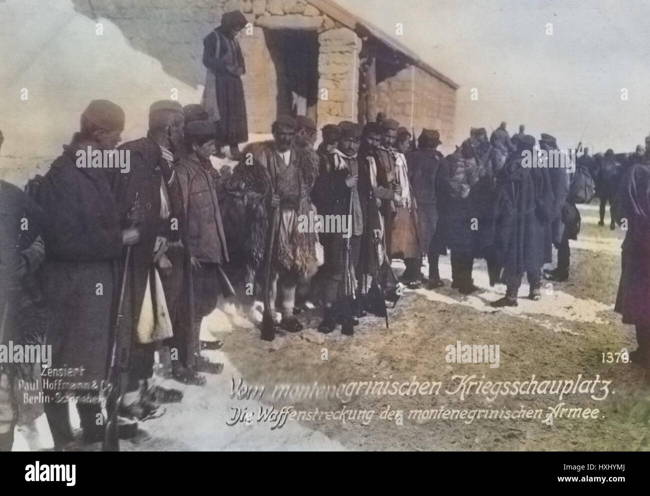 German World War I photographic postcard depicting a memorial in Montenegro, 1915. From the New York Public Library. Note: Image has been digitally colorized using a modern process. Colors may not be period-accurate. Stock Photo