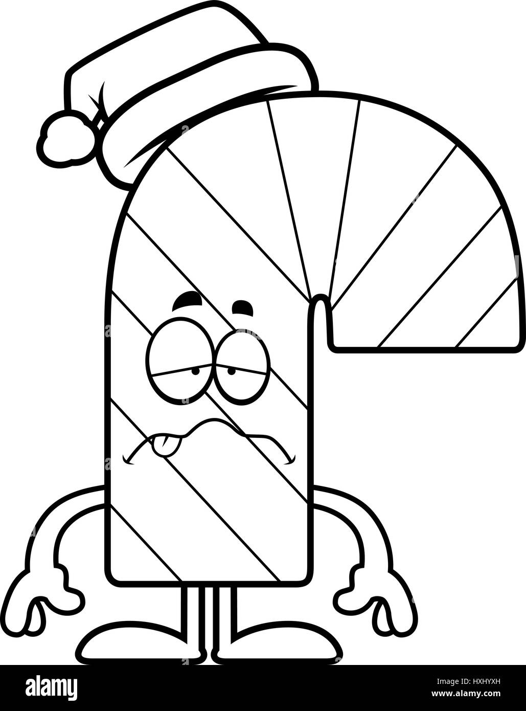 A cartoon illustration of a candy cane looking sick Stock Vector Image