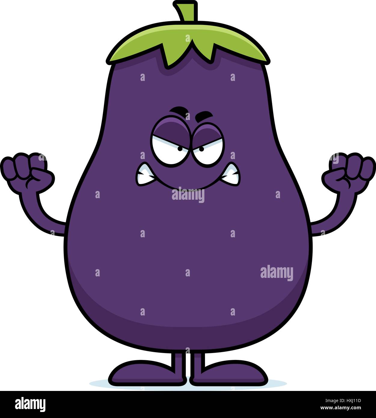 A cartoon illustration of an eggplant looking angry. Stock Vector