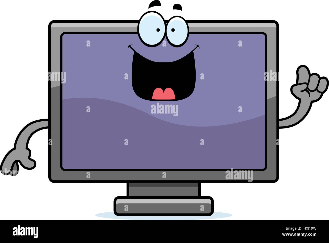 A cartoon illustration of a flat screen television with an idea. Stock Vector