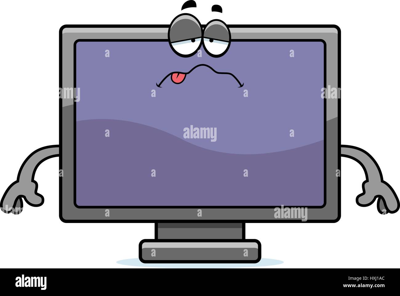 A cartoon illustration of a flat screen television looking sick. Stock Vector