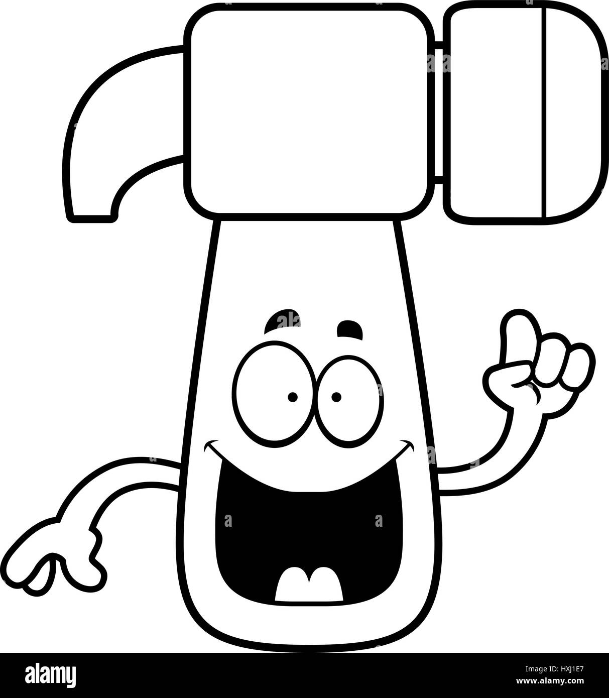 A cartoon illustration of a hammer with an idea Stock Vector Image