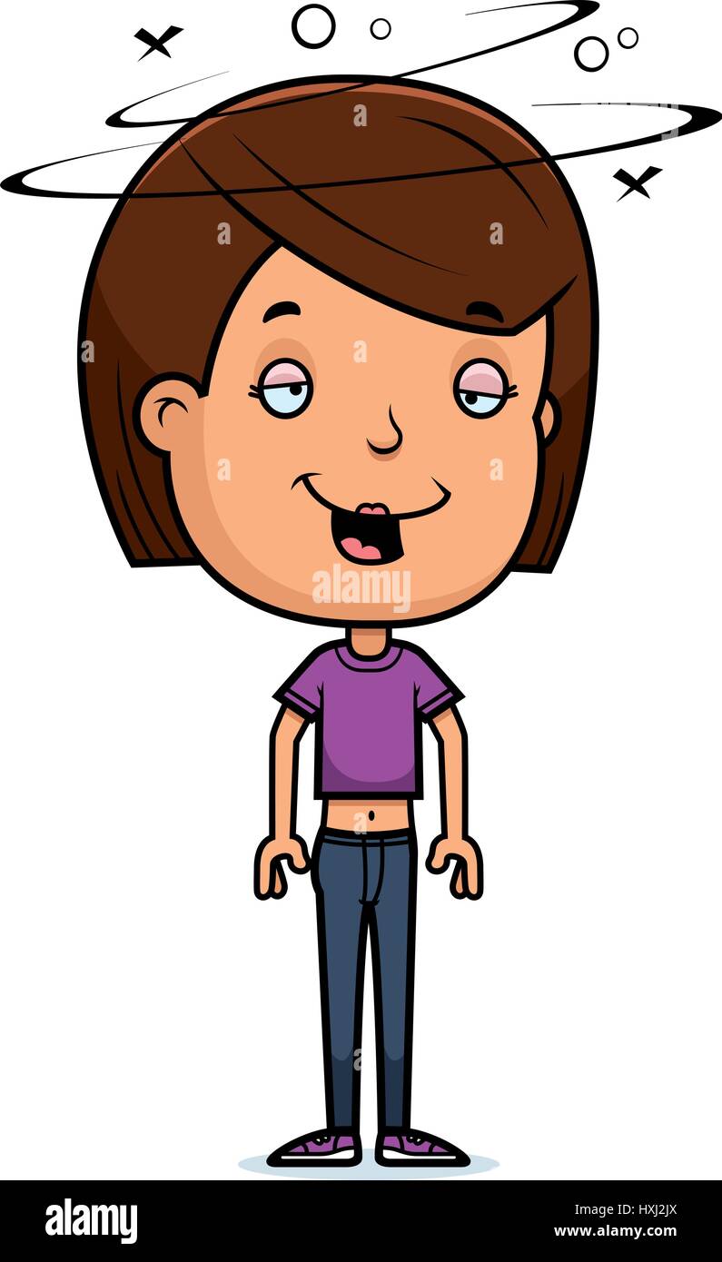 A cartoon illustration of a teenage girl looking drunk Stock Vector