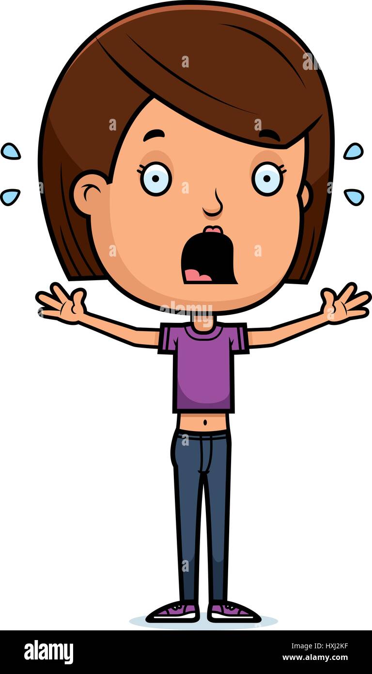 Scared Face Expression - Cute Cartoon Girl Illustration Stock