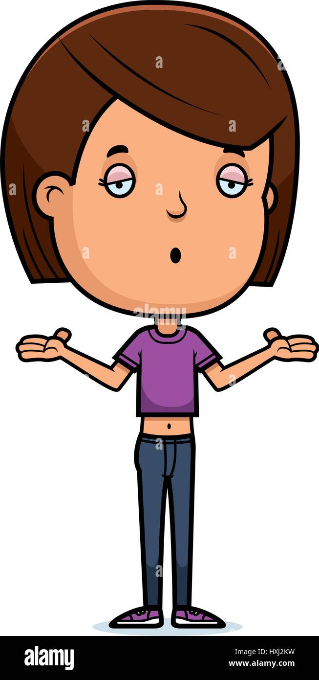 A cartoon illustration of a teenage girl shrugging Stock Vector Image