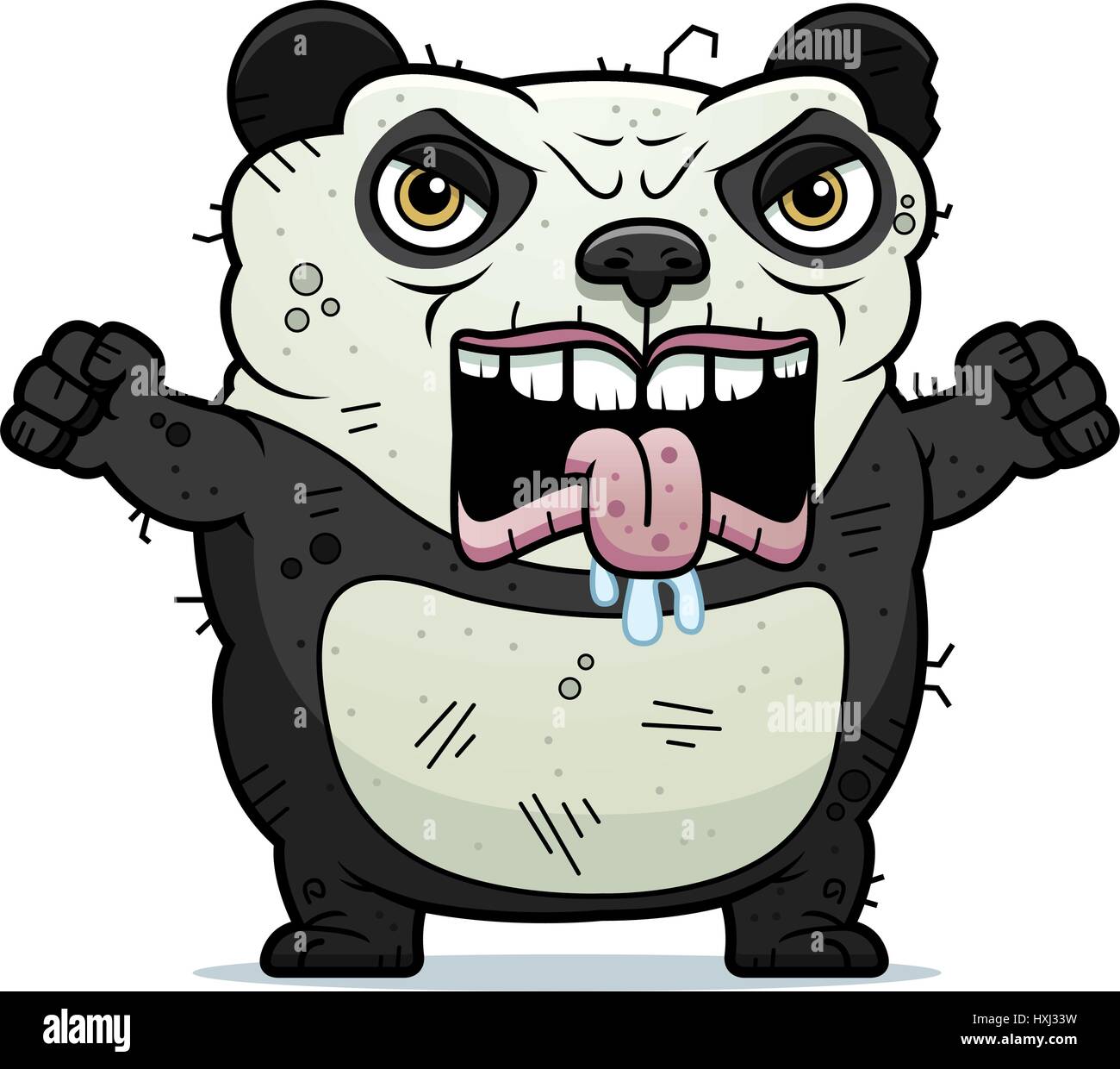A cartoon illustration of an ugly panda bear looking angry. Stock Vector