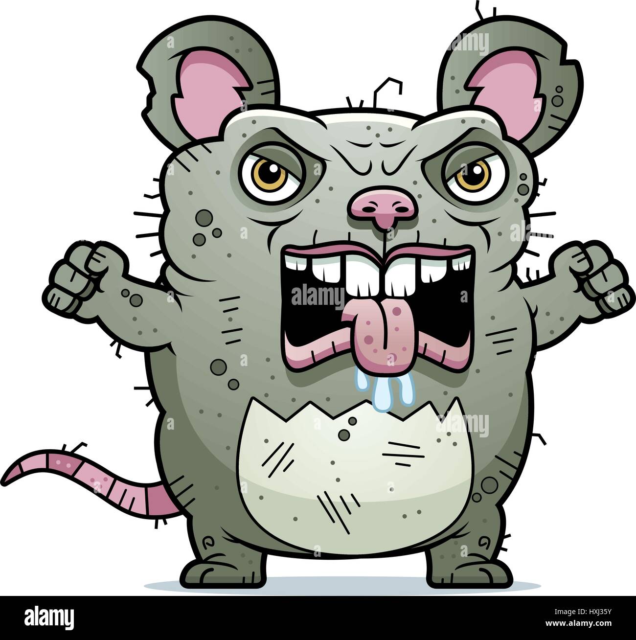 A cartoon illustration of an ugly rat looking angry. Stock Vector