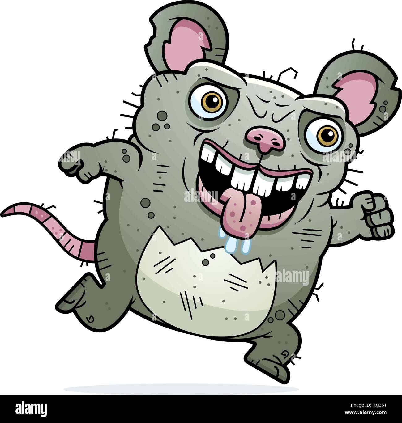 A cartoon illustration of an ugly rat running. Stock Vector