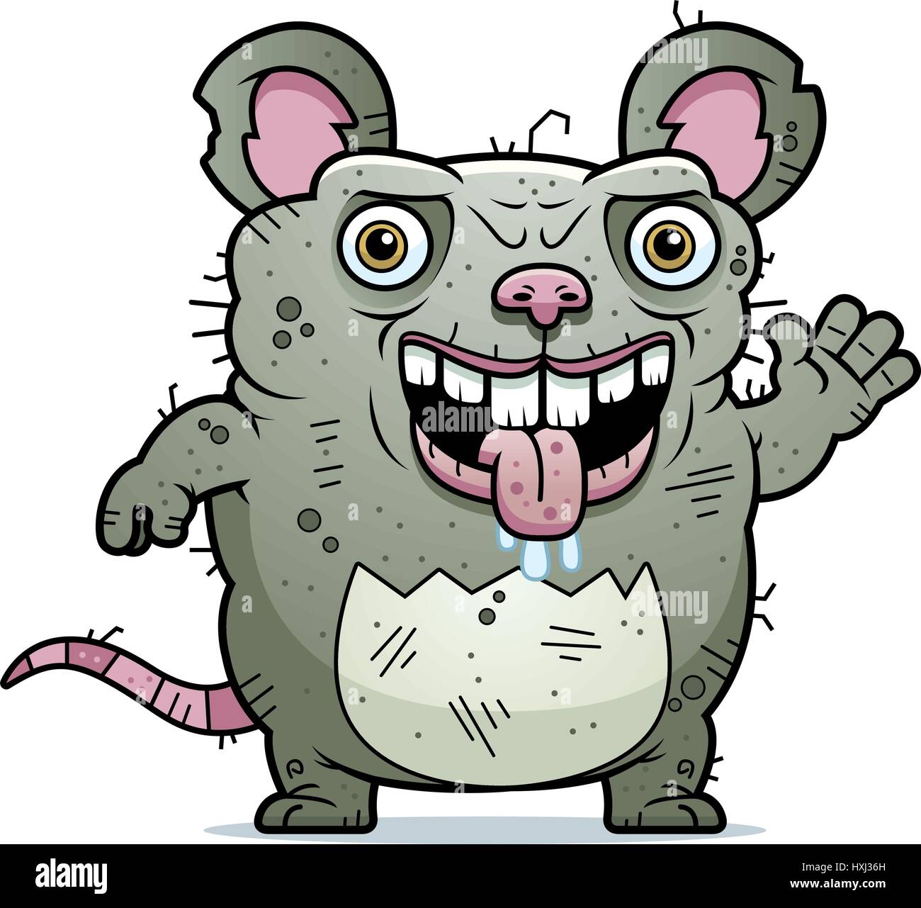 A cartoon illustration of an ugly rat waving. Stock Vector
