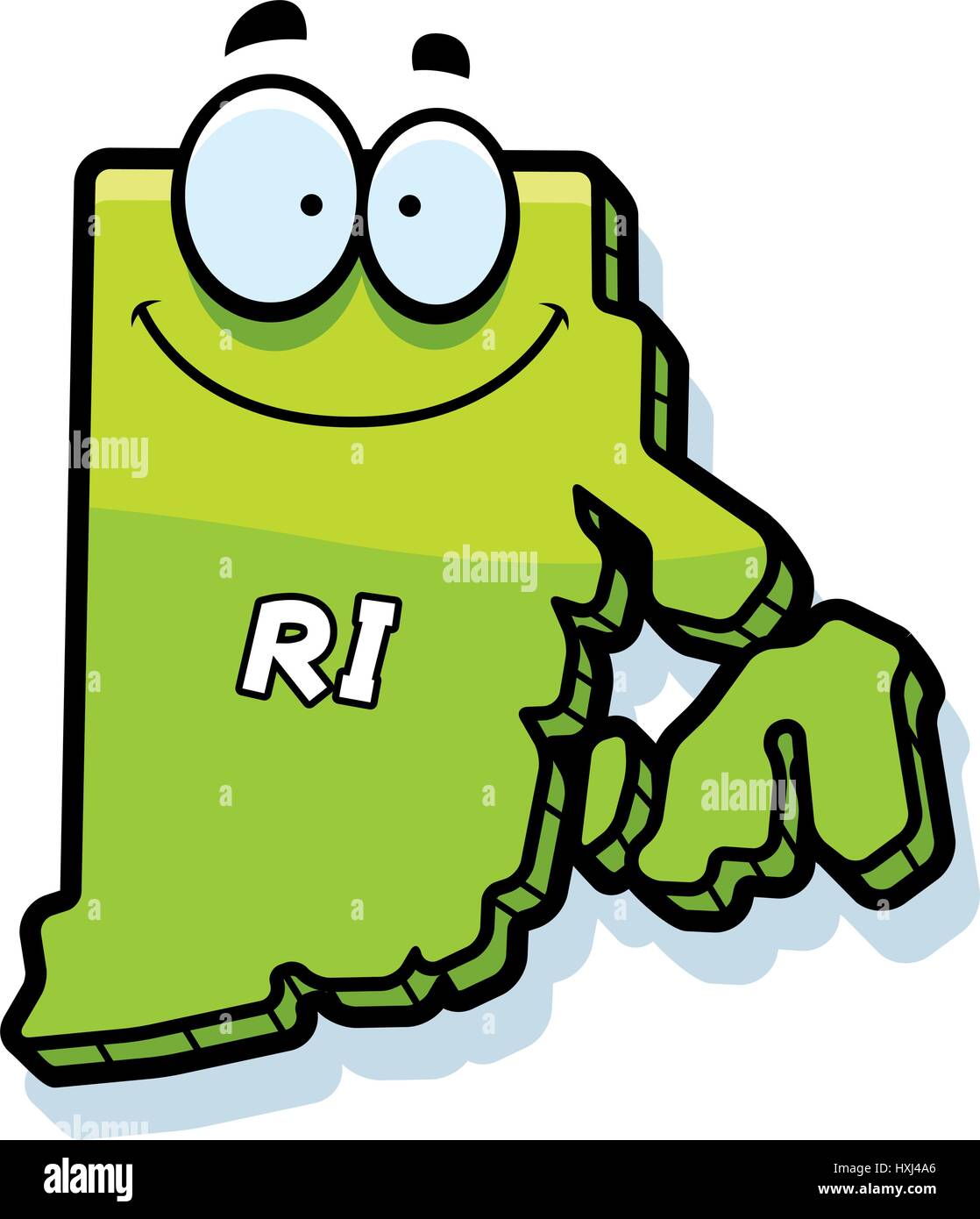 A cartoon illustration of the state of Rhode Island smiling Stock