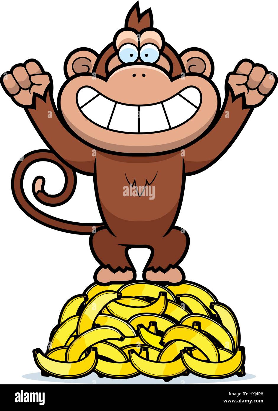 A cartoon illustration of a monkey on a pile of bananas Stock Vector