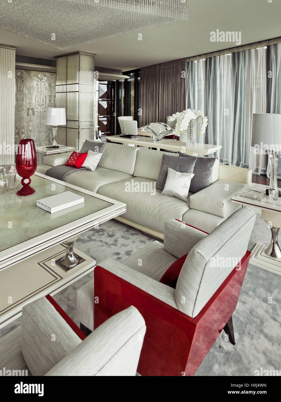 Lounge area in a luxury apartment in London Stock Photo