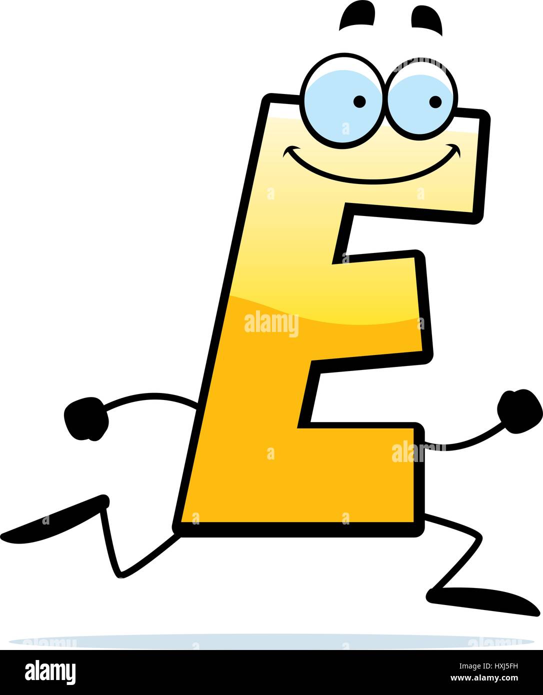 A cartoon illustration of a letter E running and smiling. Stock Vector