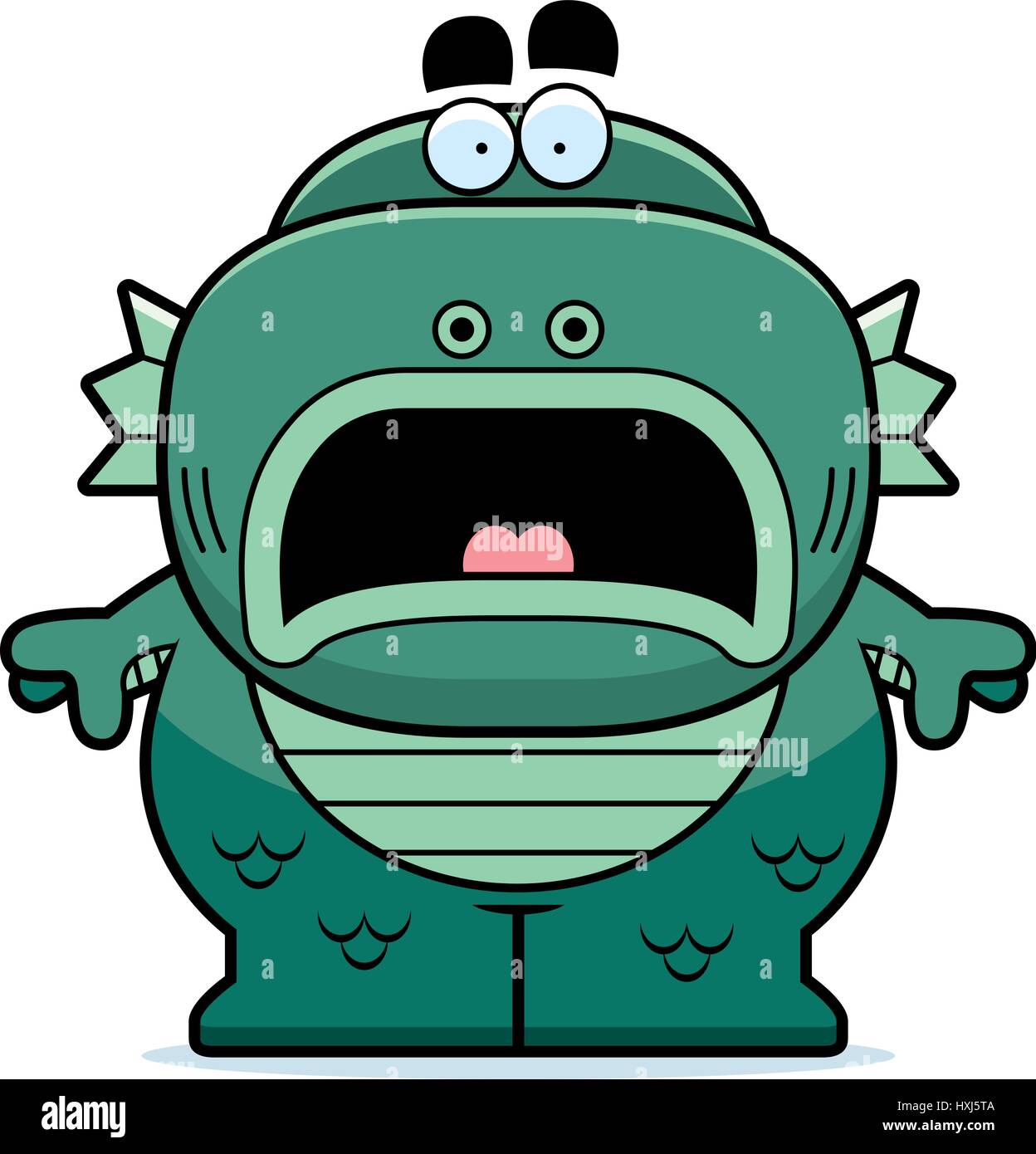 A cartoon illustration of a fish creature looking scared Stock Vector