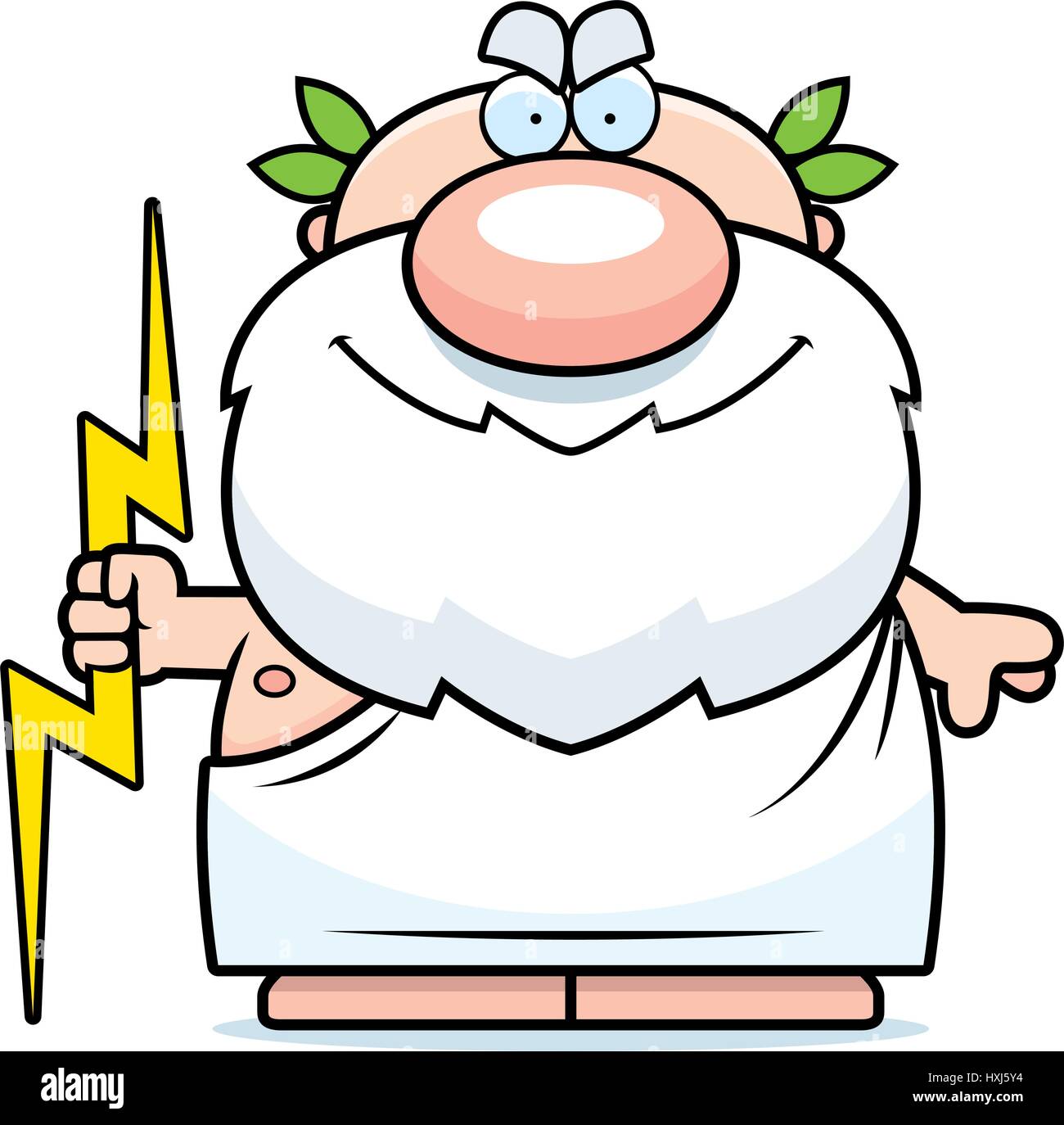 A cartoon illustration of Zeus with a thunderbolt. Stock Vector