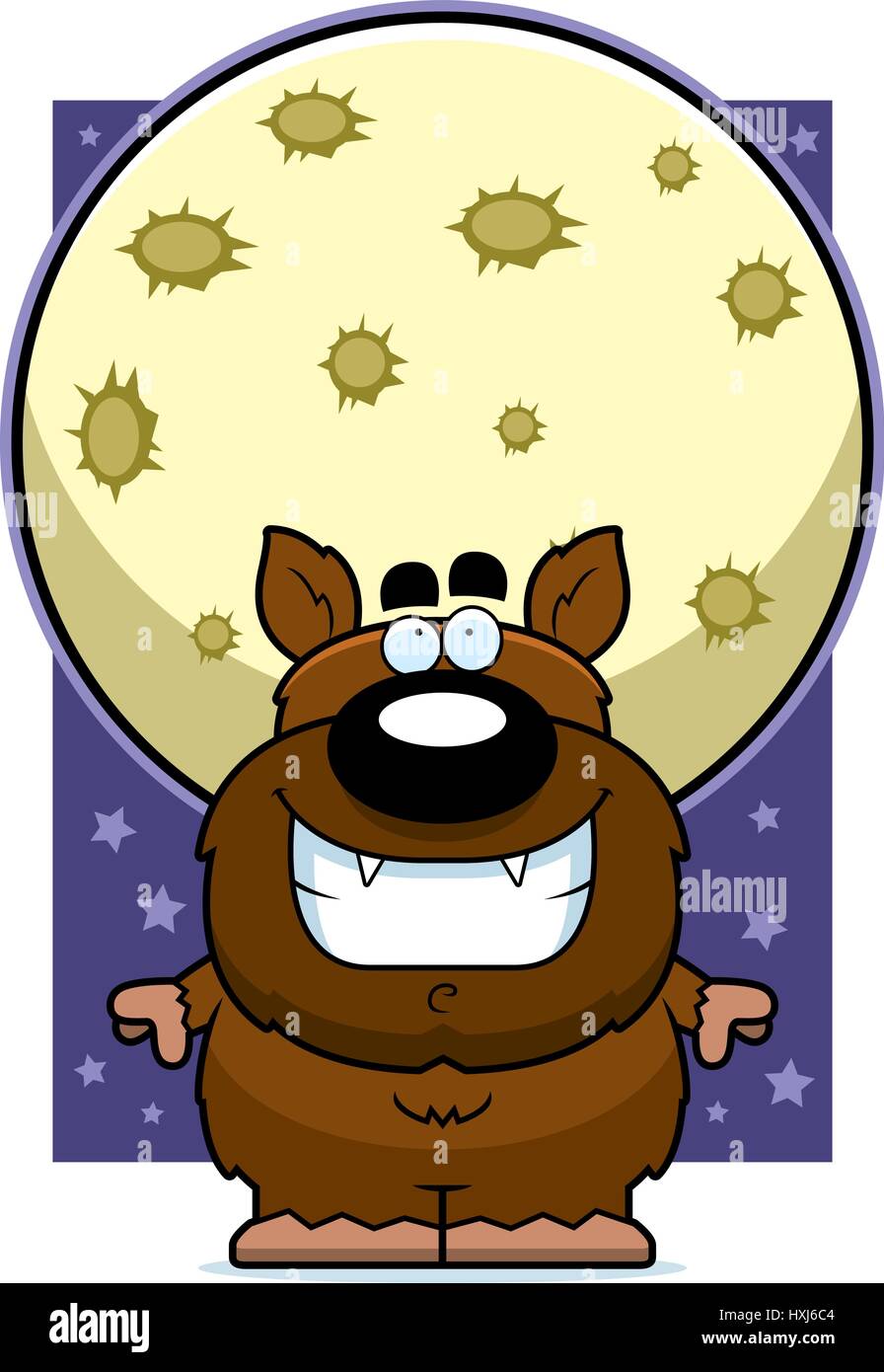 A cartoon illustration of a werewolf looking at a full moon Stock ...